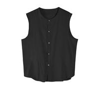 Casual suelto chaleco de color sólido algodón y lino para hombres trabajo, Negro , L