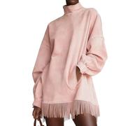 Casual Turtleneck Pocket Dress with Tassel Hem, Soft Fabric, Slim Versatile, For Daily Wear, Date Casual Weekend Outing (Pink,XL)