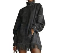 Casual Turtleneck Pocket Dress with Tassel Hem, Soft Fabric, Slim Versatile, For Daily Wear, Date Casual Weekend Outing (Dark Gary,L)