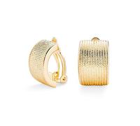 Casual Twisted Grooved Cable Rope Stripe Wide Half Hoop Clip On Pendientespara Mujer Sin Piercing Orejas Oro Tono Plated