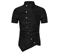Casuales Camisas Hombre Moderno Slim Fit Stretch Collar Pie Hombre Shirt Verano Personalidad Dobladillo Botón Placket Hombre Manga Corta Casual Novelty Streetwear