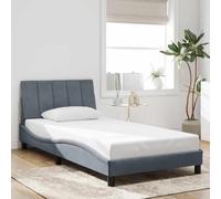 Casvera Estructura de cama Hanko de terciopelo gris oscuro, 100 x 200 cm, con cojín para cabecero, metal y madera de pino, muebles modernos para dormitorio, cama de plataforma para un sueño reparador