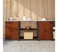 Casvera Juego de almacenamiento para la cocina de acero resistente a la intemperie oxidado, con 6 estantes, 3 piezas, 210 x 50 x 92 cm, para despensa y buffet de cocina con puertas y cajones