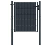 Casvera Puerta de jardín de PVC y acero, 100 x 100 cm, color antracita, con postes, cerradura, bisagras y privacidad para jardín, valla, entrada, patio, portería, acceso y seguridad