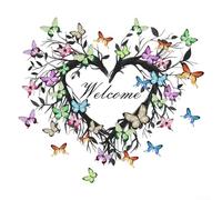 Caswynlife Guirnalda de mariposas para puerta de bienvenida, calcomanía de pared de amor inglés, para decoración de entrada del hogar, mural de vinilo liso, 30 cm x 30 cm