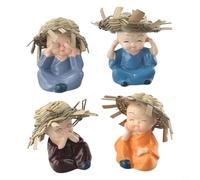 Caswynlife Juego de 4 figuras de resina de monje pequeño, adorables muñecas Shaolin, adornos para decoración del hogar para sala de estar, oficina, estante de escritorio