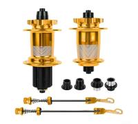 Caswynlife Juego de bujes de freno de disco Mtb de aleación de aluminio, 32H 6 pernos con enganche de 120 clics, delantero 9 x 100 mm trasero 10 x 135 mm liberación rápida (dorado)