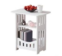 Caswynlife Mesa auxiliar de noche, mesa auxiliar estrecha de 2/3 niveles con estante de exhibición, marco compacto de PVC, patrón de corte rectangular, para dormitorio, sala de estar, baño (niveles