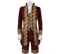Caswynlife Traje de cosplay de caballero británico para hombre, traje rococó victoriano renacentista Tudor, conjunto de abrigo y chaleco de estilo vintage, disfraz de recreación histórica (L, rojo)