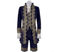 Caswynlife Traje de cosplay de caballero británico para hombre, traje rococó victoriano renacentista Tudor, conjunto de abrigo y chaleco de estilo vintage, disfraz de recreación histórica (XL azul)