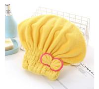 Caswynlife Turbante de microfibra para el cabello, terciopelo coral de secado rápido para mujer, sombrero suave y absorbente para la cabeza, 29 x 30 cm, ajuste seguro con botón y bucle (amarillo)