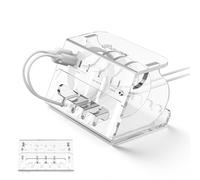 CaSZLUTION Soporte organizador de cables acrílico para 6 cables de carga, ranuras de conector a prueba de polvo, gestión de cables de escritorio, soporte de cable USB sin taladro, sin enredos para