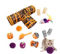 Cat 3 Tunnel Toys Set - Juego de canal de juguete para Halloween, bola de campana, de juego Kitten, tubo de conejo, centro de actividades para interior interactivo, casa de juegos plegable