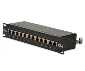 CAT 5e, Class D patch panel, shielded,12-port RJ45 8P8C, LSA, 1U, 254mm(10")Rack Mount, black