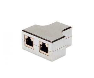 CAT 5e modular coupler, shielded 2x RJ45 to 1x RJ45, threefold coupler