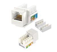 Cat 6 Rj45 Jack Keystone hembra 90 grados, conector de pared sin blindaje, conector de pared de Jack de galleta, conector de red seguro Keystone, para panel de conexión modular, placa de conductor de transmisión (paquete de 10 unidades), color blanco