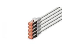 DIGITUS Cable LAN Cat 6 - 10m - 5 Piezas - Cable de red RJ45 - S/FTP Blindado - Compatible con Cat 6A y Cat 7 - Gris