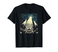 Cat Alien Abduction UFO Spaceship Over Farm Night Camiseta