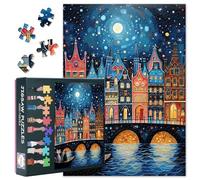 Cat and a River Collage Games - Rompecabezas de 1000 piezas para adultos - Casa abstracta de la ciudad - Actividad desafiante pero relajante para noches de juego - El tamaño final es de 27.5 x 19.6