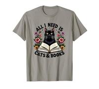 Cat and Books - Lectura de citas divertidas florales y amante de los gatos Camiseta