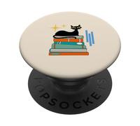 Cat and Books Retro Midcentury Mid Century Aesthetic PopSockets PopGrip Adhesivo