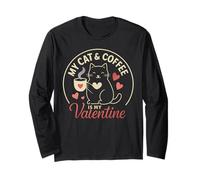 Cat and Coffee is My Valentine's Day Hombres Mujeres Niños Manga Larga