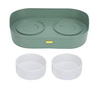 Cat and Dog Double Bowl, Non Slip Pet Feeding Bowl with Removable Bowls, Elevated 7 cm Anti Tipping Design for Cervical Spine Health, Smooth Glossy PP Material for Indoor Use (Verde)