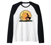 Cat and Moon Funny Kitty Animal Scary Halloween Costume Camiseta Manga Raglan