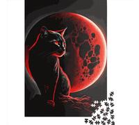 Cat and Red Moon Rompecabezas Imposible,desafío for Adults Juego Educativo 1000 Piezas Obra De Arte De Juego De para Adultos Y Niños A Partir De 12 Años 1000pcs (75x50cm)