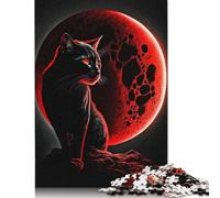Cat and Red Moon Rompecabezas Imposible,desafío para Adultos Juego Educativo 1000 Piezas Obra De Arte De Juego De para Adultos Y Niños A Partir De 12 Años 1000pcs (75x50cm)
