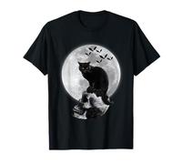 Cat and Skull Moon Gothic Graphic Scary Halloween Camiseta