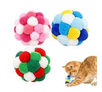 Cat Ball Toy Set - 3 Piece Interactive Fuzzy Balls for Cats | Chewing Chasing Exercise Toys for Kittens Puppies Dogs Indoor Outdoor Stimulation Training Play and Boredom Reliefs, 4cm Multicolor