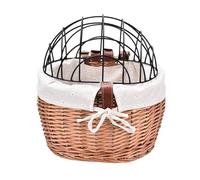 Cat Basket - Wicker Bike Pet Carrier, Detachable Handlebar Transport Basket with Wire Cage Cover Safety Lid and Front Mount Bracket System, Sturdy Handwoven Design, Ideal for Small Dogs Cats Cycling