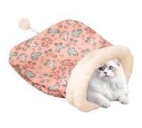 Cat Bed Bag, Semi Closed Pet, 21.65x17.72 Inches, Plush Calming Sack, Cozy Tail Ball Design, Soft Insulated Interior for Indoor Cats, Winter Warmth, Comfortable, Pink and Blue