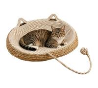 Cat Bed Basket - Woven Cotton Rope Mat, Kitten Scratch Pad with Toy
