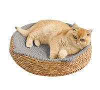 Cat Bed - Boho Round Cat Scratcher Bowl Nest | Cotton Rope Woven Pet Bed with Scratch Pad Base | Breathable Cats Lounger For Furniture Protection, Nail Care | Cats Under 2.5kg