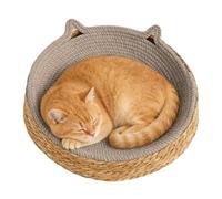 Cat Bed - Boho Round Cat Scratcher Bowl Nest | Cotton Rope Woven Pet Bed with Scratch Pad Base | Breathable Cats Lounger For Furniture Protection, Nail Care | Cats Under 2.5kg