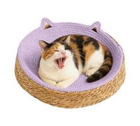 Cat Bed - Boho Round Cat Scratcher Bowl Nest | Cotton Rope Woven Pet Bed with Scratch Pad Base | Breathable Cats Lounger For Furniture Protection, Nail Care | Cats Under 2.5kg
