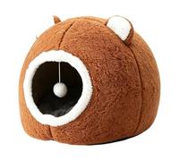 Cat Bed Cave - Cute Bear Soft Plush Foldable Washable Tent with Toy