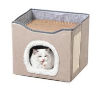 Cat Bed Cave - Foldable Pet Sleeping Shelter for Cats | Soft Plush Semi-Enclosed House with Interior for Small Medium Large Kitten Indoor Outdoor Rest Napping Balcony Garden Yard,40x34x33cm Khaki Gray