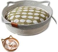 Cat Bed Rope Cotton,Hand Woven Cat Basket,Scratchable & Breathable Round Sleeping Beds,Easy-to-Clean Pet Nest,for Small & Large Cats & Dog (Gray, Large)