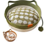 Cat Bed Rope Cotton,Hand Woven Cat Basket,Scratchable & Breathable Round Sleeping Beds,Easy-to-Clean Pet Nest,for Small & Large Cats & Dog (Green, Large)
