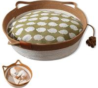 Cat Bed Rope Cotton,Hand Woven Cat Basket,Scratchable & Breathable Round Sleeping Beds,Easy-to-Clean Pet Nest,for Small & Large Cats & Dog (Khaki, Small)