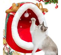 Cat Beds for Indoor Cats | Christmas Themed Semi Enclosed Cat Cave Bed | Washable Anti Slip Comfortable Cat Couch for Indoor Cats and Small Dogs, Supplies for Holiday Season