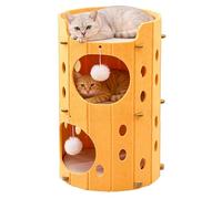 Cat Beds for Indoor Cats,Square Climbing Frame, Cat Condo with Stable Frame and Large Scratch Pad,Durable Pet Cube Playhouse with Dangling Balls(Yellow,Double Layer)