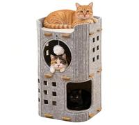 Cat Beds for Indoor Cats,Square Climbing Frame, Cat Condo with Stable Frame and Large Scratch Pad,Durable Pet Cube Playhouse with Dangling Balls(Gris,Double Layer)