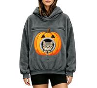 Cat Big Pumpkin Jack O Lantern - Sudadera de forro polar con capucha y | Sudadera con capucha de forro polar verde con bolsillo para gato