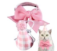 Cat Birthday Hat, Dog Collar Cute Headband, Pet Headwear Adjustable Bow Tie, Small Dog Hat Plaid Hat, Fun Costume Decorations Supplies for Pets, Birthday Accessories