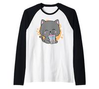 Cat Boba Anime Bubble Tea Neko Kawaii diseño Camiseta Manga Raglan