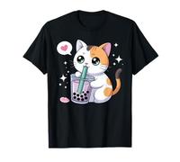 Cat Boba Japonés Kawaii Anime Kitty Bubble Tea Anime Camiseta
